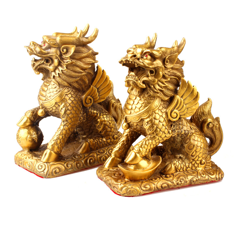黄铜麒麟摆件 融合传统工艺与现代通讯的家居饰品